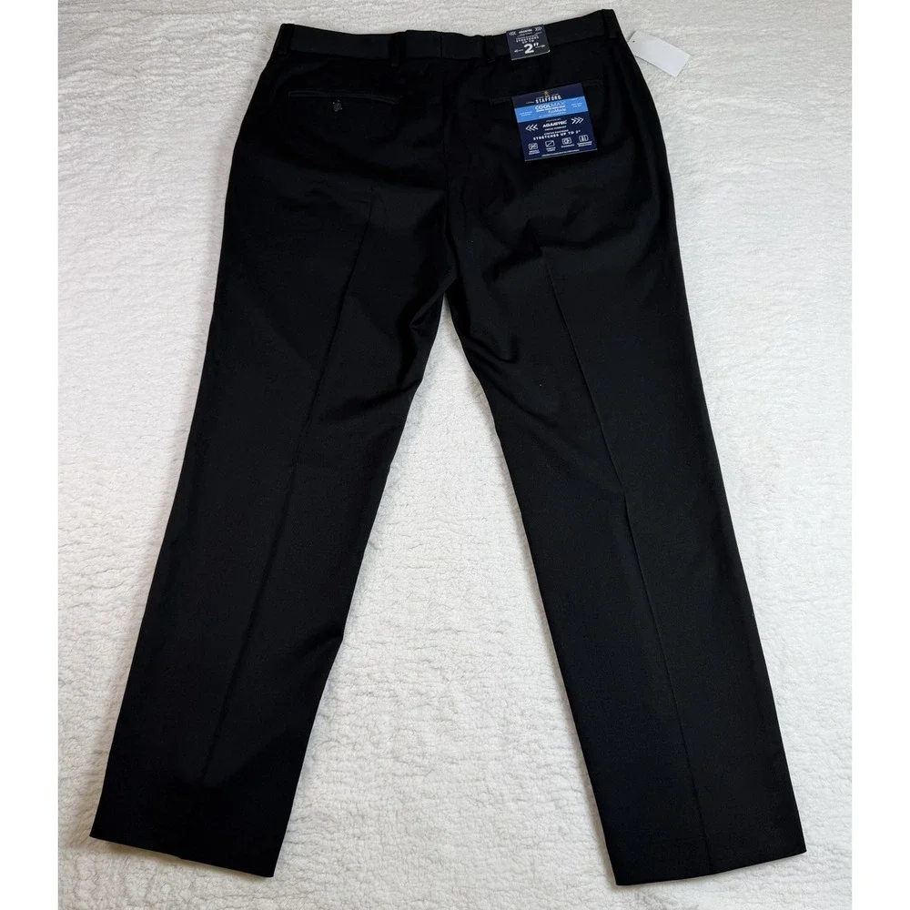 Men's 36x30 Stafford Coolmax All Season Ecomade Flat Front Black Suit Pant